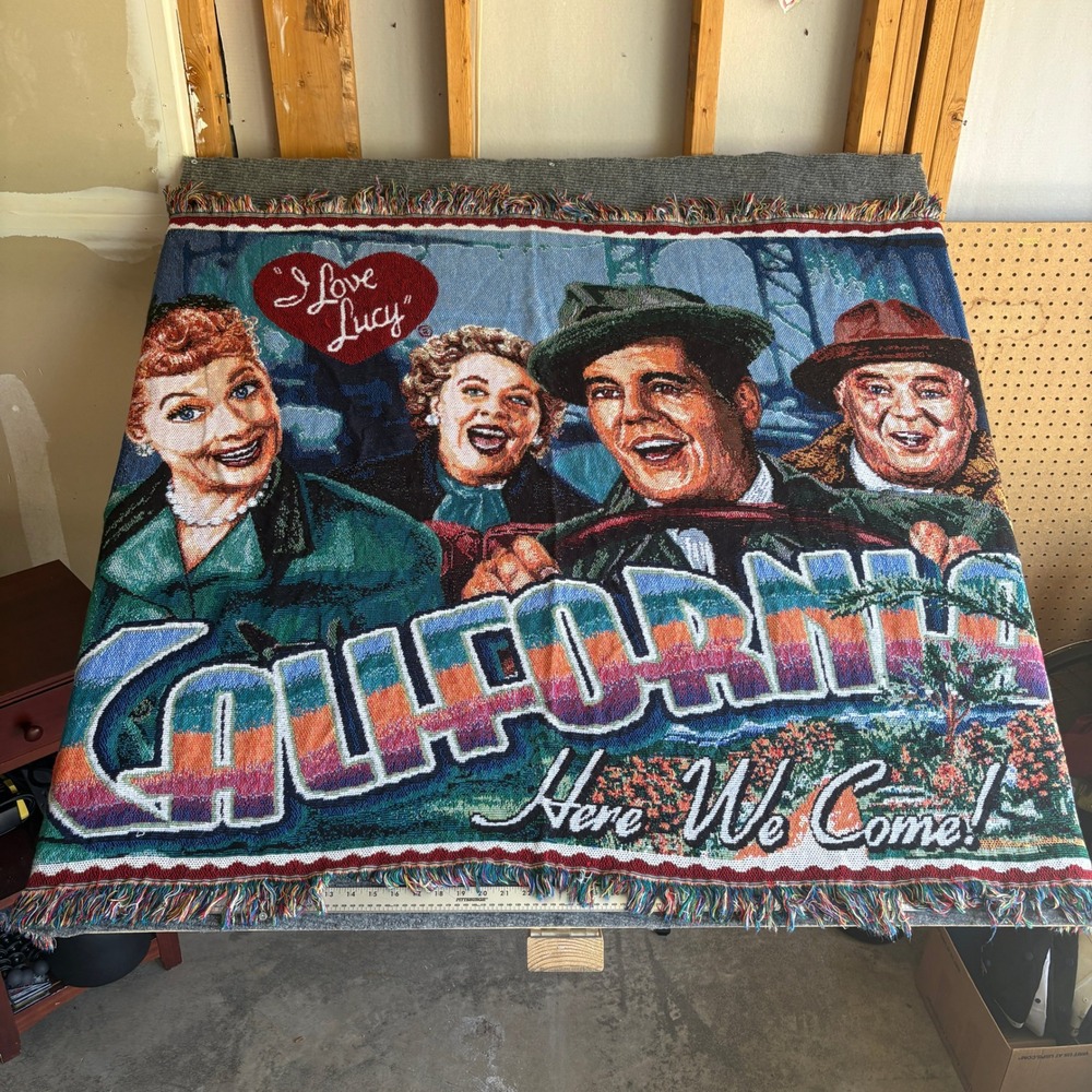 I Love Lucy California Here We Come Woven Tapestry Throw Blanket Fringed 42x60